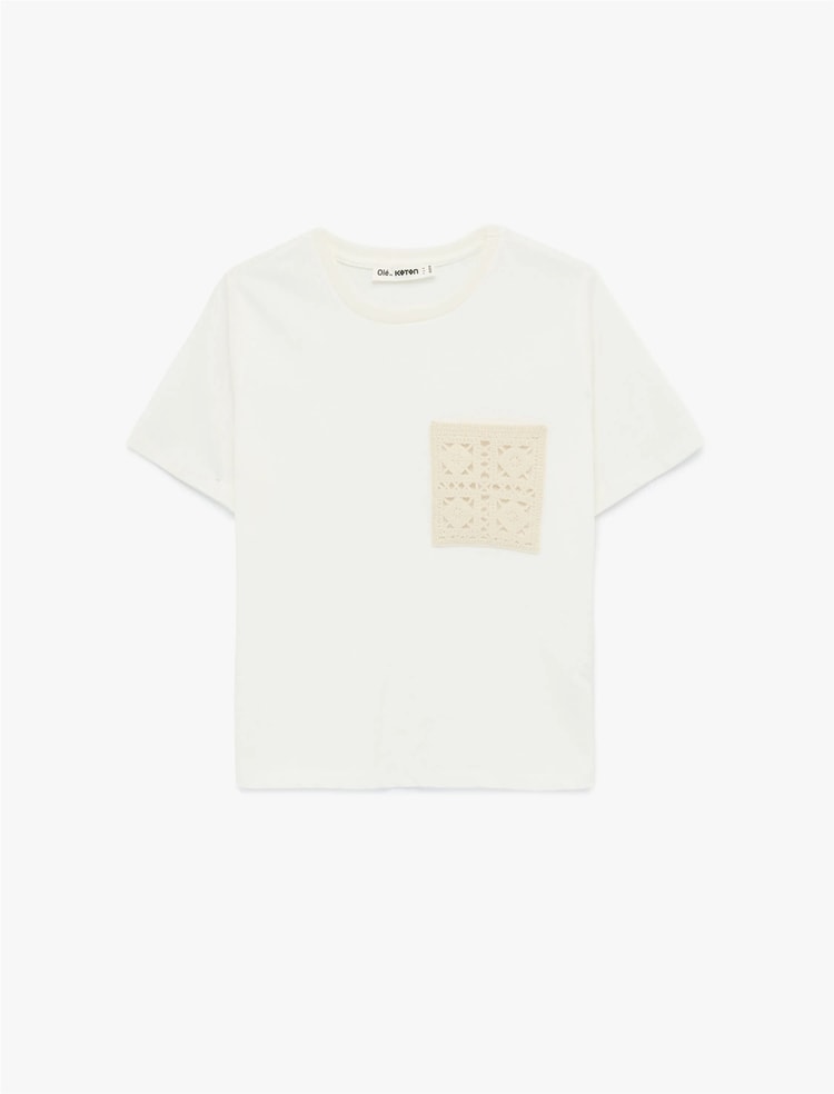 Koton Y26 6Sal10011Ik 010 Ekru Kadın Jersey Kısa Kol T-Shirt