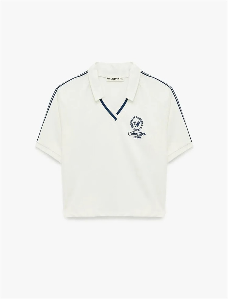 Koton Y26 6Sal10041Ik 010 Ekru Kadın Jersey Kısa Kol T-Shirt