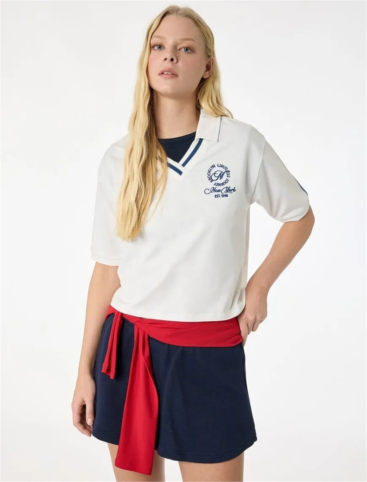 Koton Y26 6Sal10041Ik 010 Ekru Kadın Jersey Kısa Kol T-Shirt