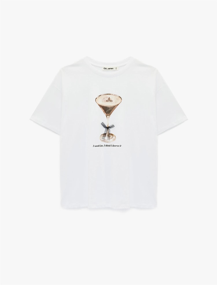 Koton Y26 6Sal10073Ik 010 Ekru Kadın Jersey Kısa Kol T-Shirt