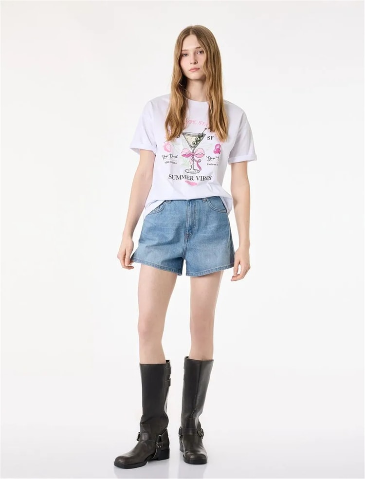 Koton Y26 6Sal10085Ik 010 Ekru Kadın Jersey Kısa Kol T-Shirt