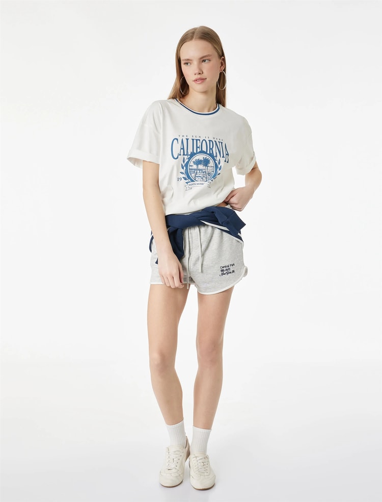 Koton Y26 6Sal10088Ik 010 Ekru Kadın Jersey Kısa Kol T-Shirt