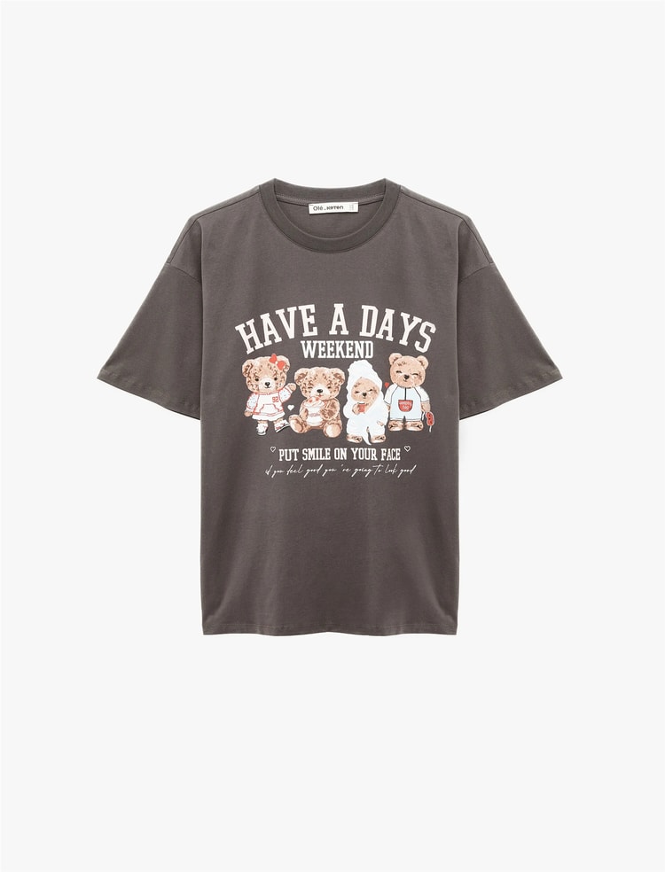 Koton Y26 6Sal10094Ik 926 Antrasıt Kadın Jersey Kısa Kol T-Shirt