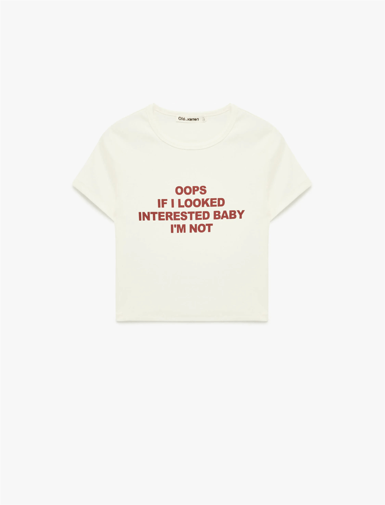 Koton Y26 6Sal10102Ik 010 Ekru Kadın Jersey Kısa Kol T-Shirt