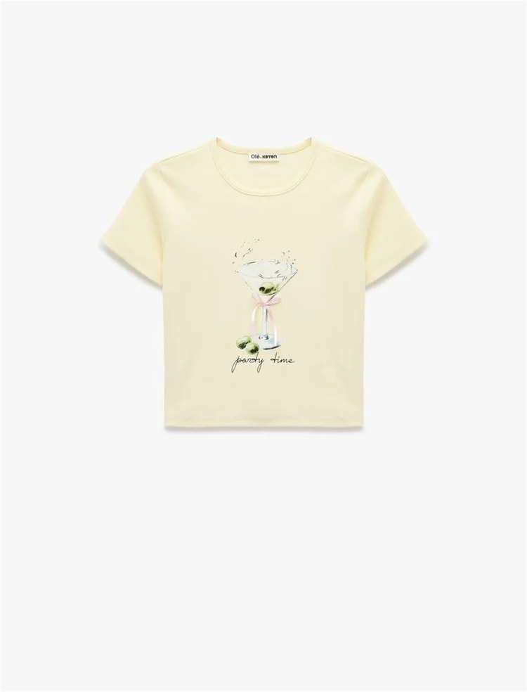 Koton Y26 6Sal10103Ik 153 Sarı Kadın Jersey Kısa Kol T-Shirt
