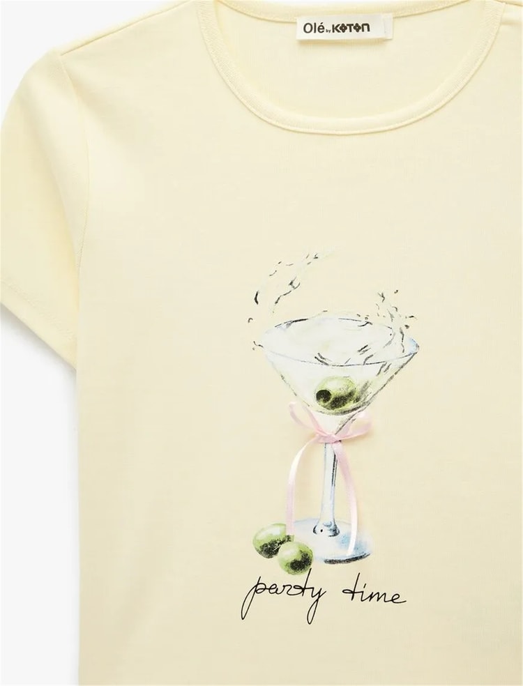 Koton Y26 6Sal10103Ik 153 Sarı Kadın Jersey Kısa Kol T-Shirt