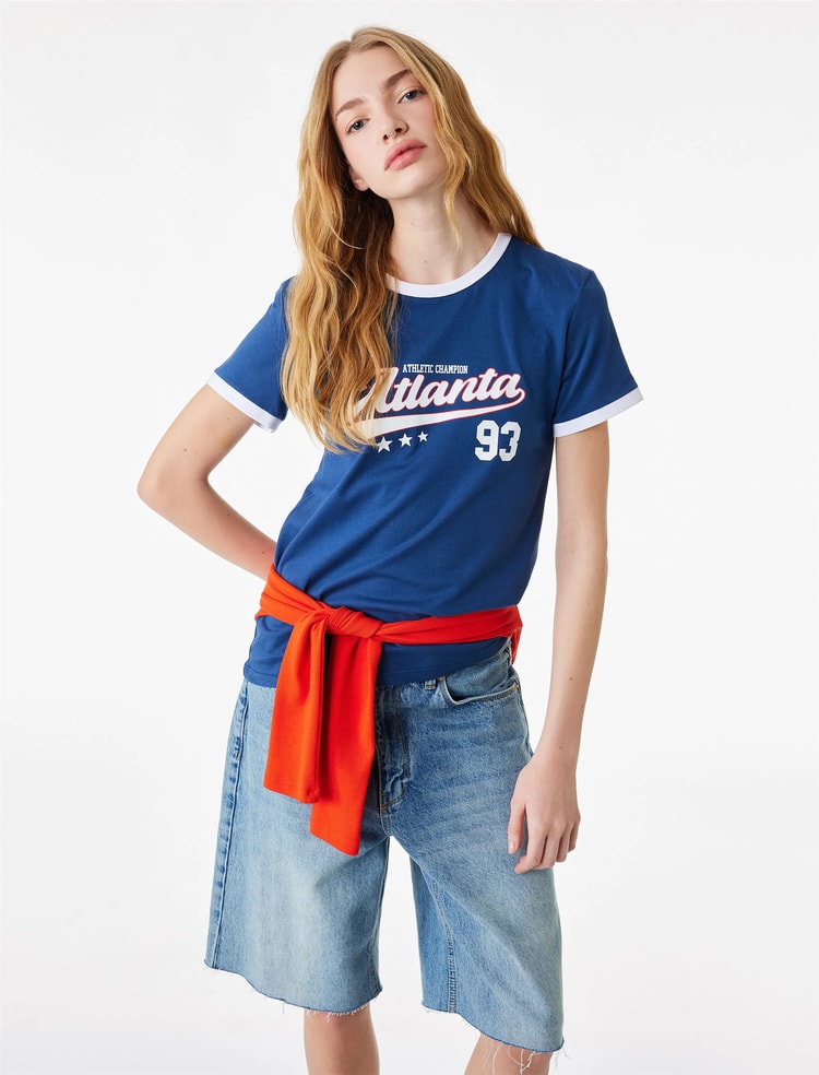 Koton Y26 6Sal10116Ik 702 Lacivert Kadın Jersey Kısa Kol T-Shirt