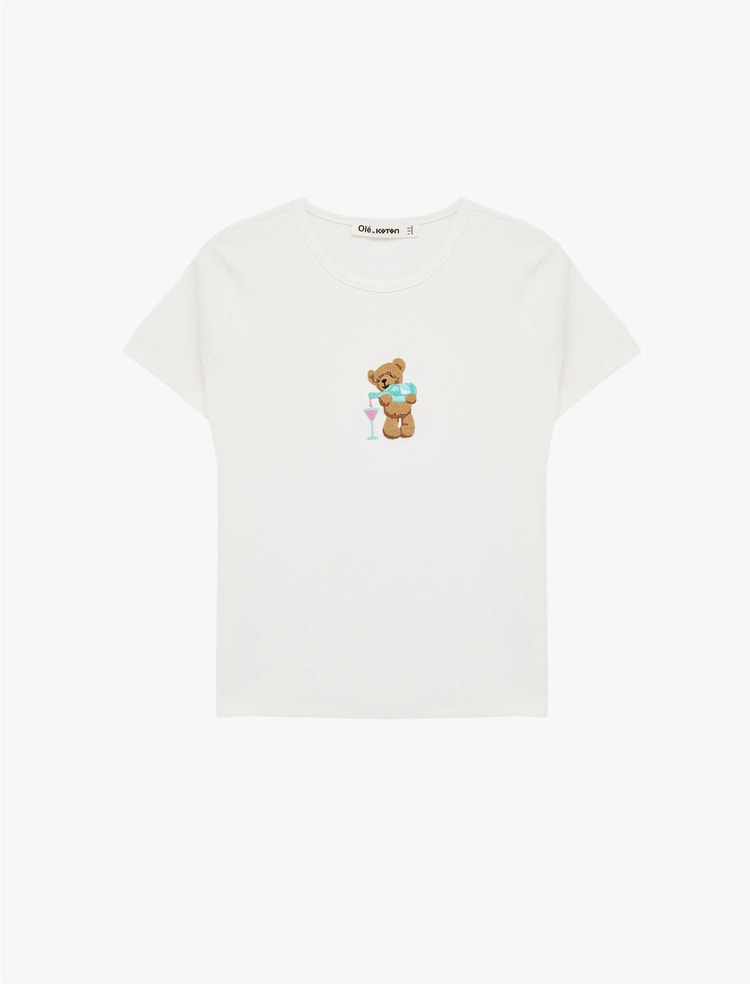 Koton Y26 6Sal10121Ik 010 Ekru Kadın Jersey Kısa Kol T-Shirt