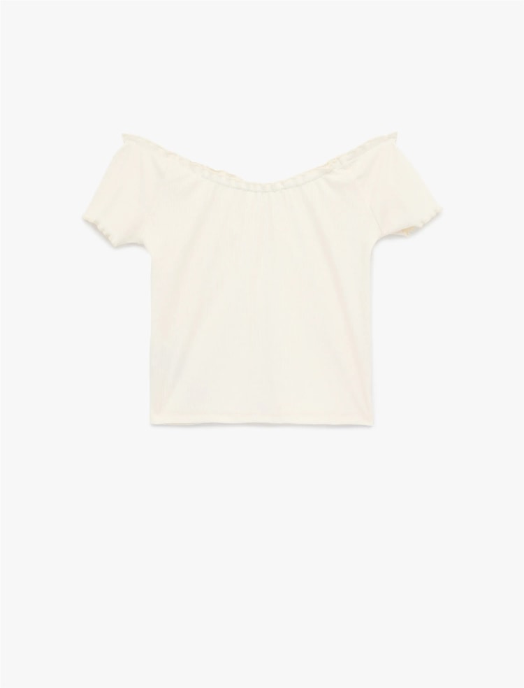 Koton Y26 6Sal10128Ik 010 Ekru Kadın Jersey Kısa Kol T-Shirt