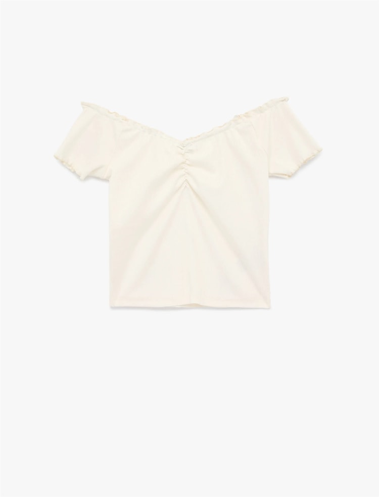 Koton Y26 6Sal10128Ik 010 Ekru Kadın Jersey Kısa Kol T-Shirt