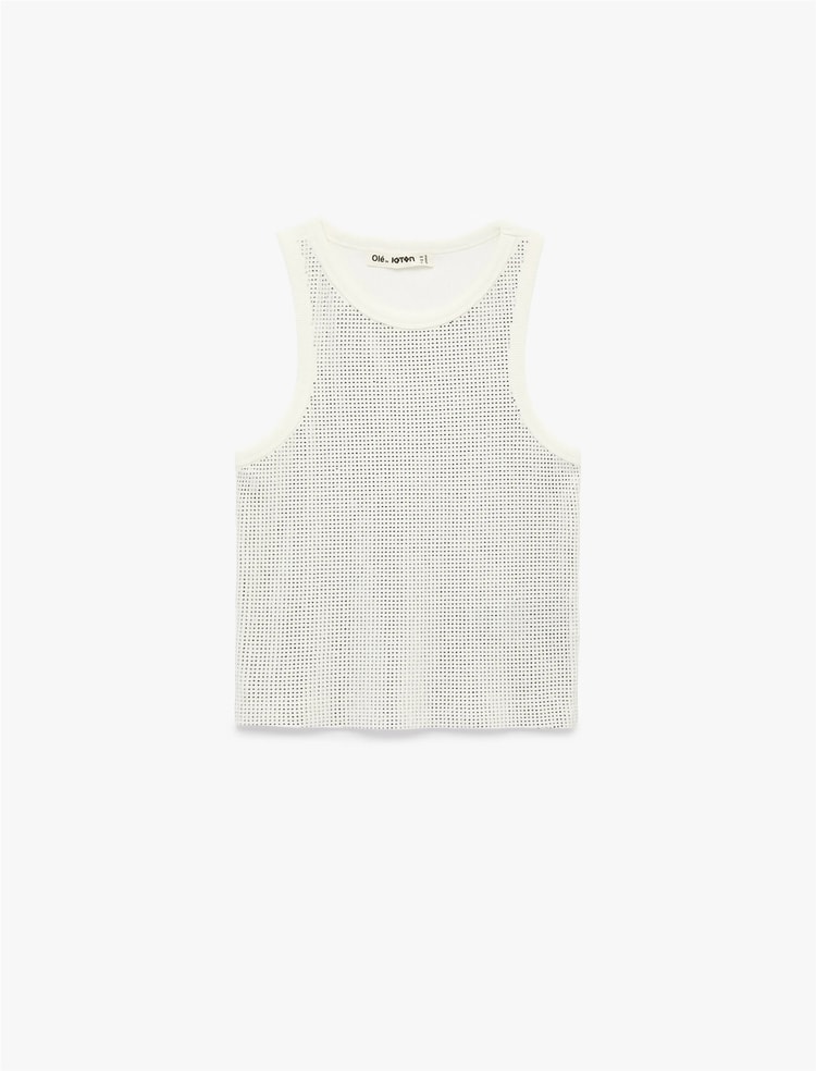 Koton Y26 6Sal30007Ik 010 Ekru Kadın Jersey Kolsuz T-Shirt