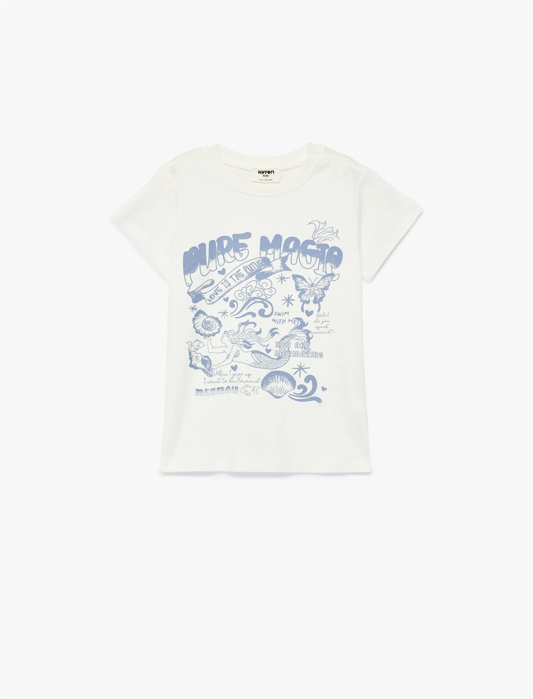Koton Y26 6Skg10018Ak 010 Ekru Kız Çocuk Jersey Kısa Kol T-Shirt