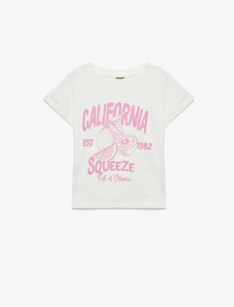 Koton Y26 6Skg10039Ak 010 Ekru Kız Çocuk Jersey Kısa Kol T-Shirt