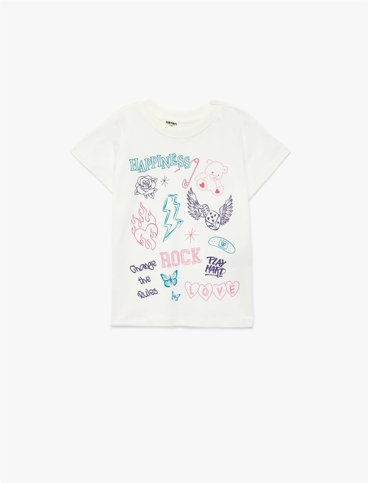Koton Y26 6Skg10040Ak 010 Ekru Kız Çocuk Jersey Kısa Kol T-Shirt