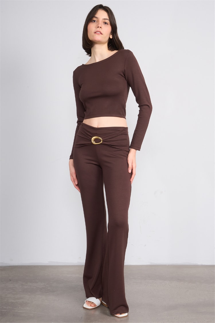 Lefon 220647 Kahve Tokalı İspanyol Pantolon Takım 36-42
