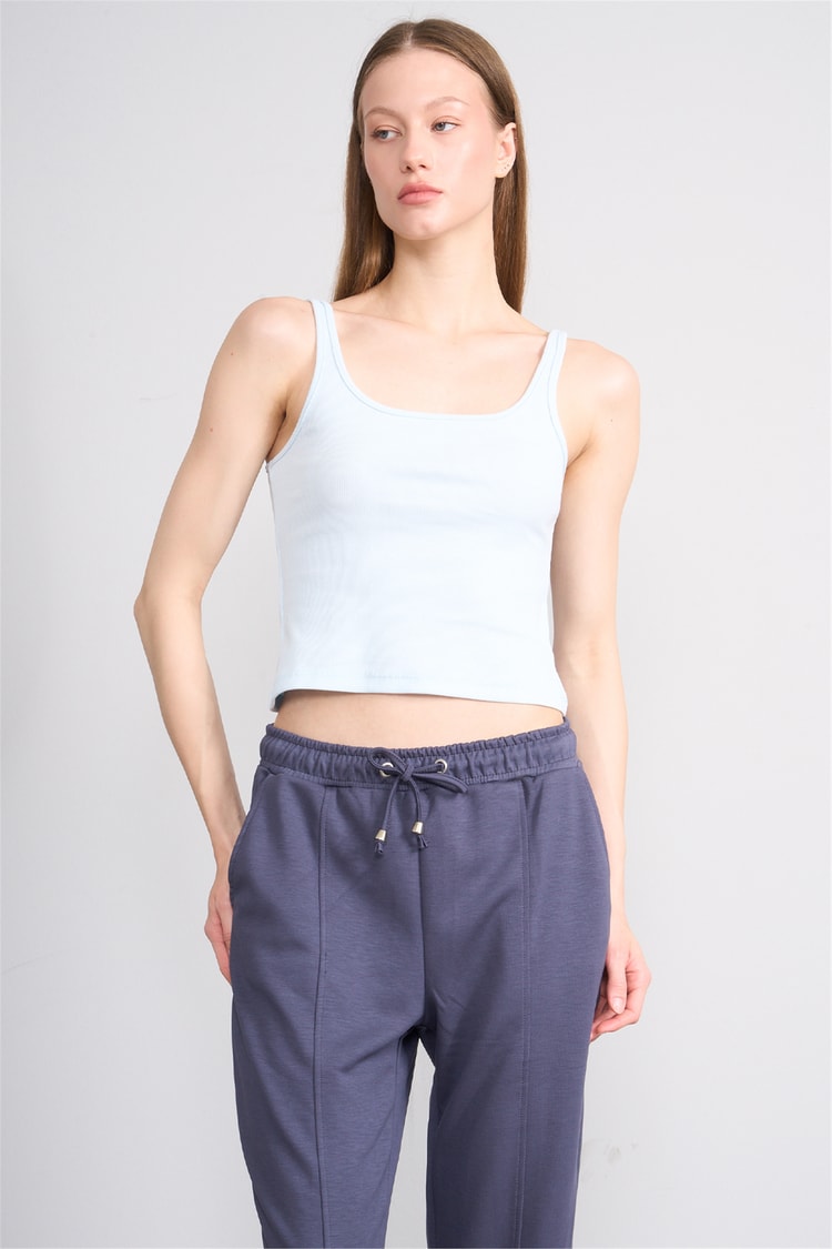 Lefon Y26 071693-K Bebe Mavi Kadın Acık Yaka Kaşkorse Crop ( Askılı Crop Atlet)