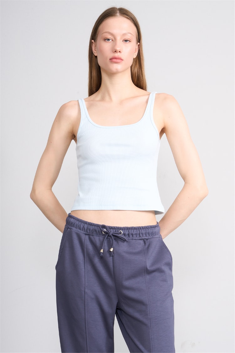Lefon Y26 071693-K Bebe Mavi Kadın Acık Yaka Kaşkorse Crop ( Askılı Crop Atlet)