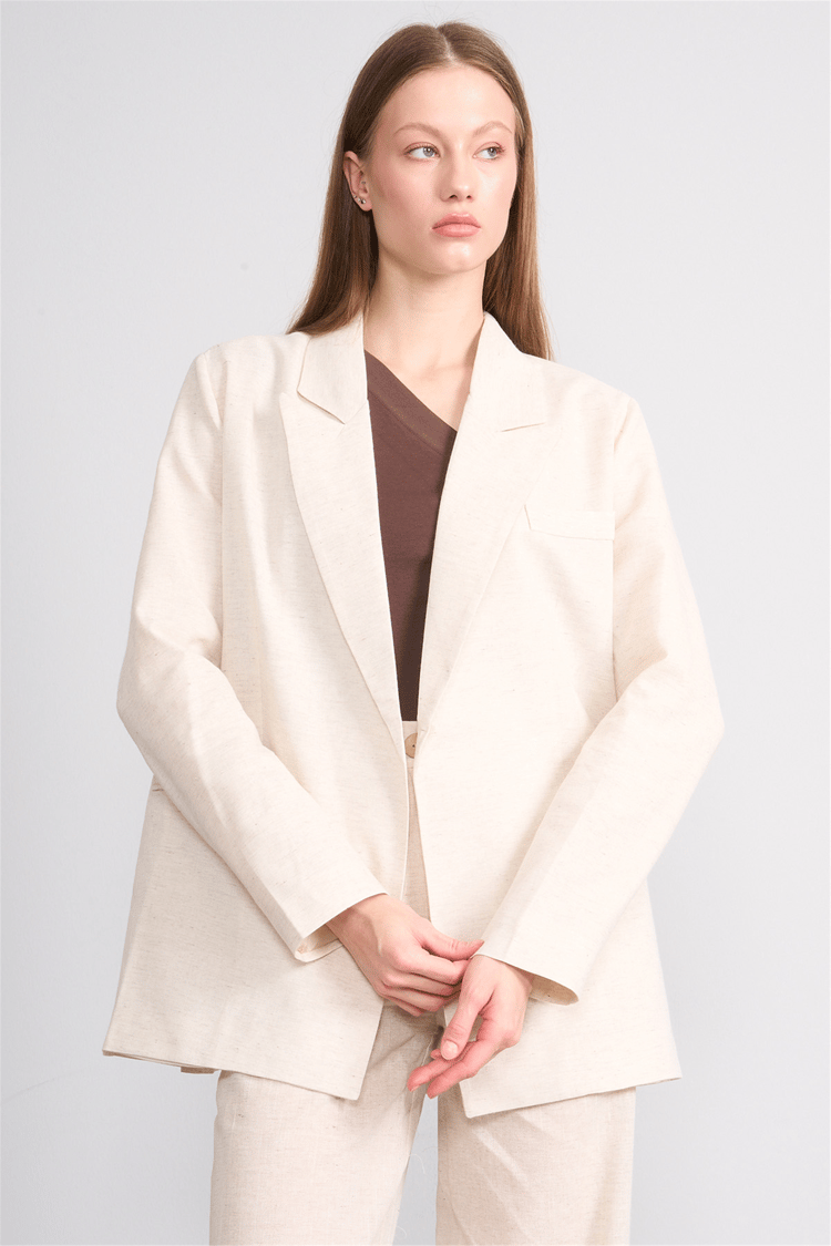 Lefon Y26 131052-K Naturel Kadın Belden Baglamalı Oversıze Ceket