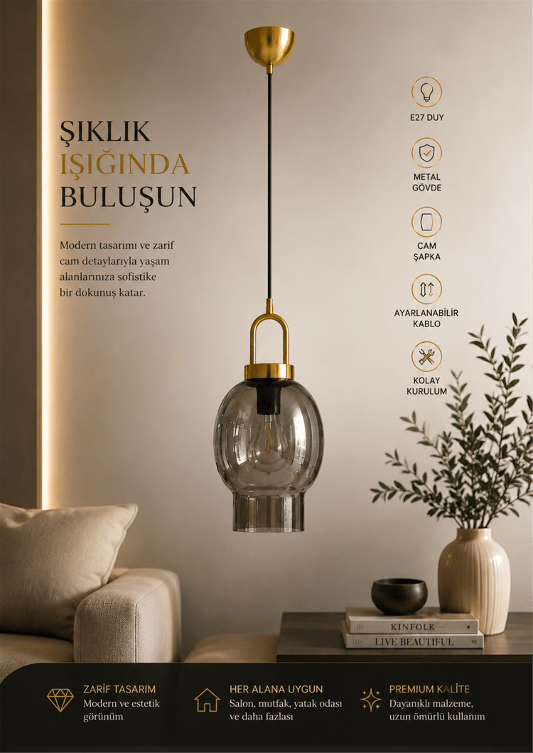 Lumexx Aura Tekli Füme Camlı Eskitme Sarkıt 9096-2
