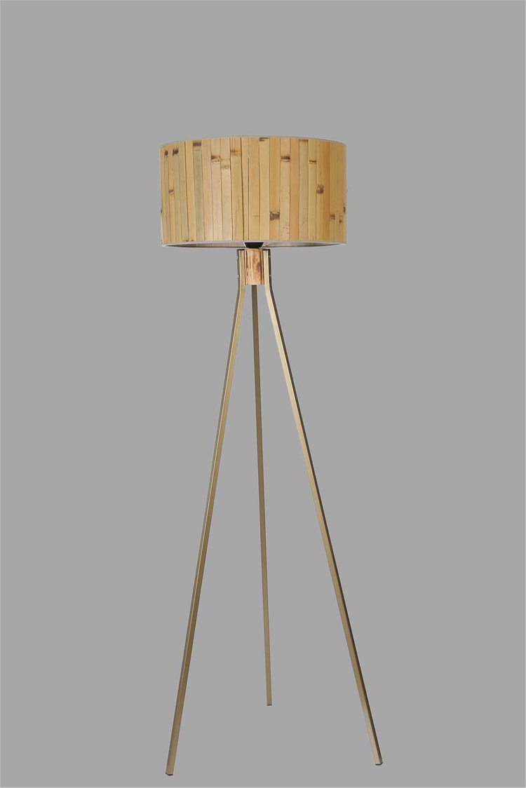 Lumexx Fısco Tripod Eskitme Lambader Silindir Bambu 02 Abajurlu