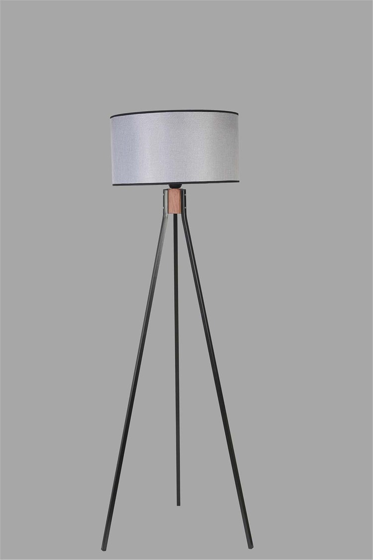 Lumexx Fısco Tripod Siyah Lambader Silindir Hasır Gri Abajurlu