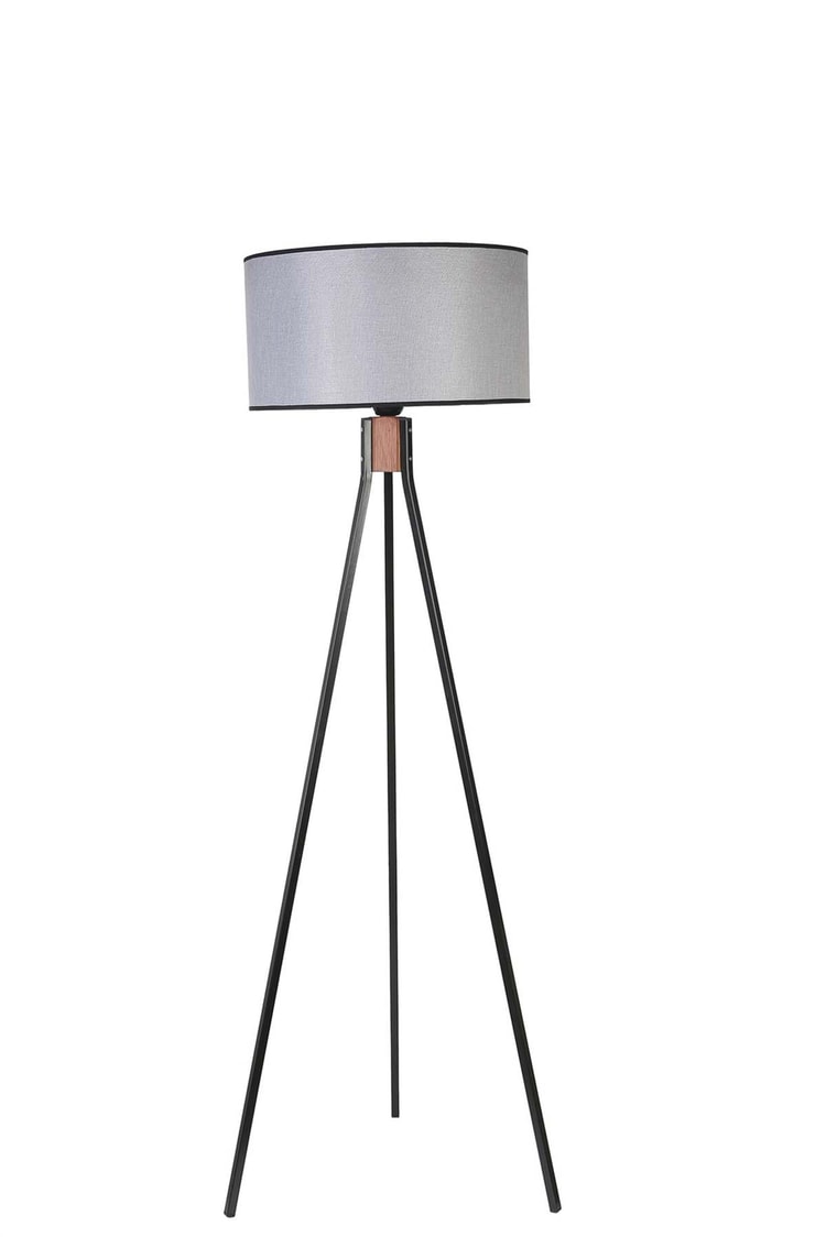Lumexx Fısco Tripod Siyah Lambader Silindir Hasır Gri Abajurlu