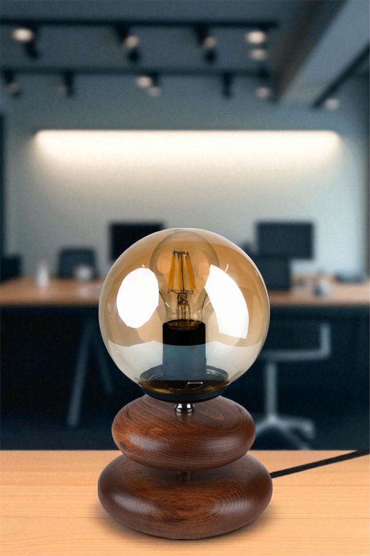 Lumexx Mars Ceviz Bal Camlı Masa Lambası