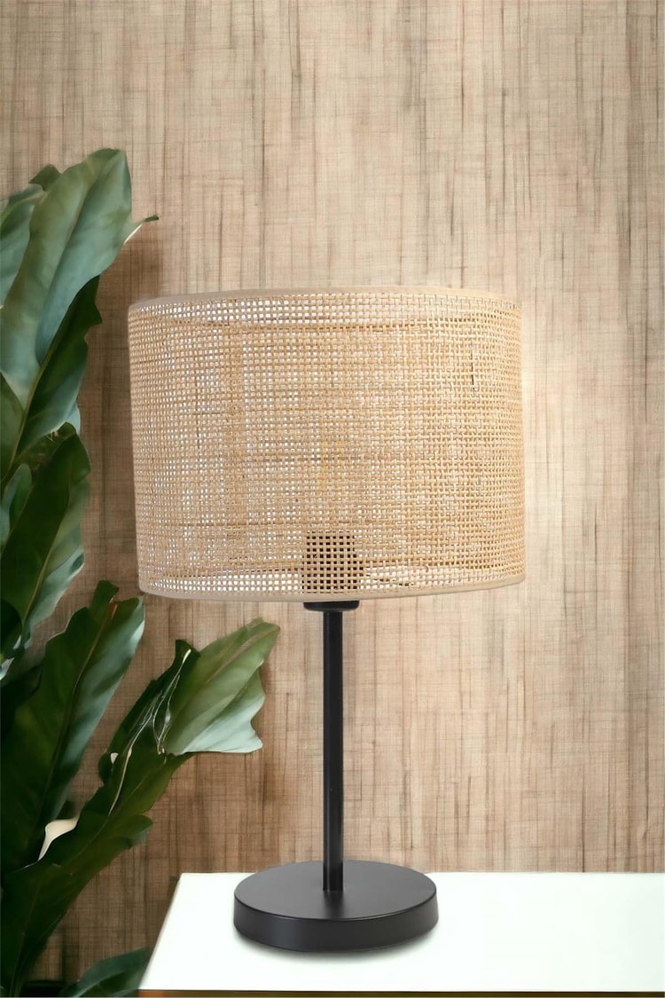 Lumexx Örgülü Rattan Abajurlu Masa Lambası Siyah