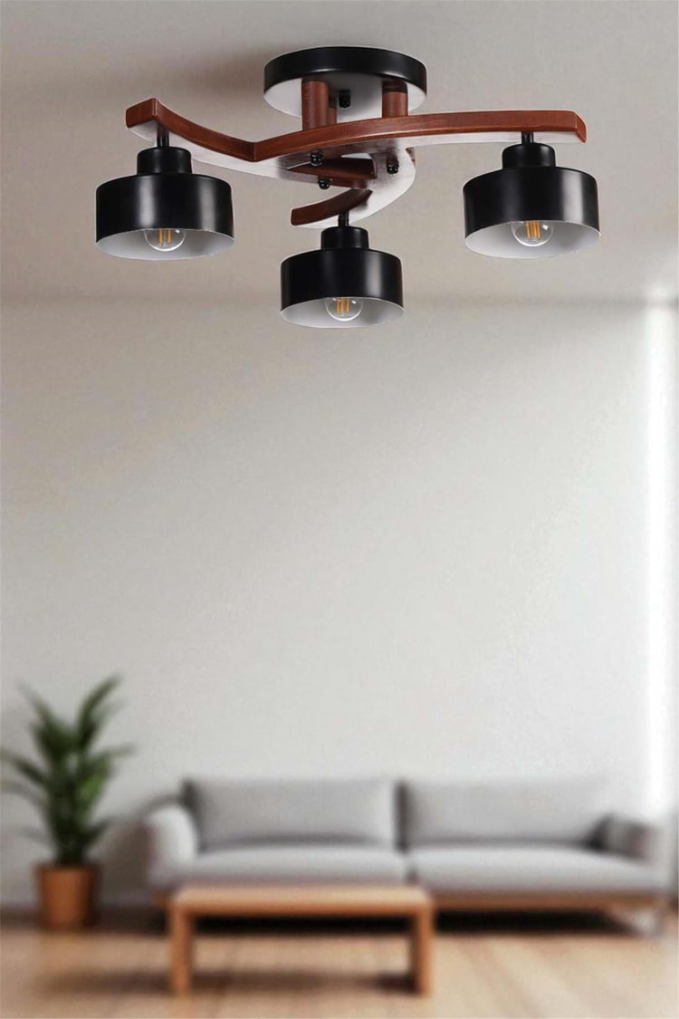 Lumexx Weston 3 Lü Ceviz Metal Başlıklı Plofonyer Avize