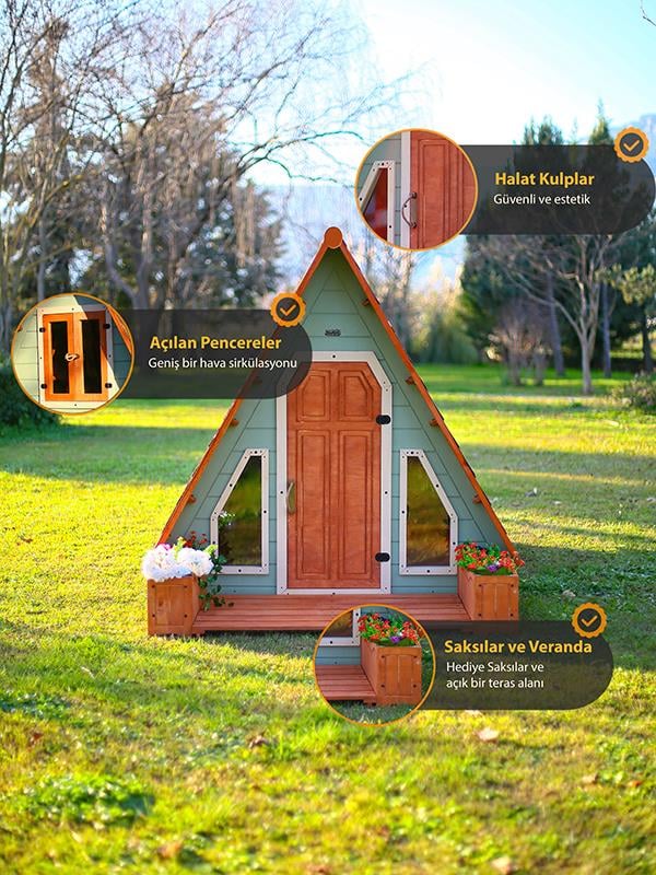 Mandu Ahşap Üçgen Çocuk Oyun Evi ( Aframe Playhouse) Mnd260
