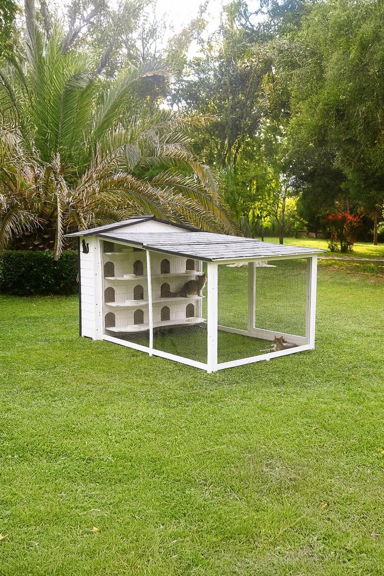 Mandu Bahçeli Kedi Apartmanı (Kedi Evi) + Mama Kapları Hediye-Mnd222