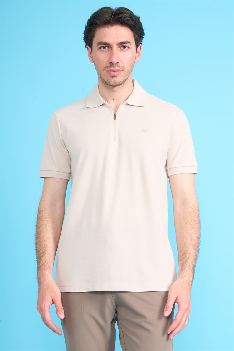 Mareteks 2654 Js Tas Erkek Polo Yaka Altı Baskı Fermuar Pıke T-Shırt