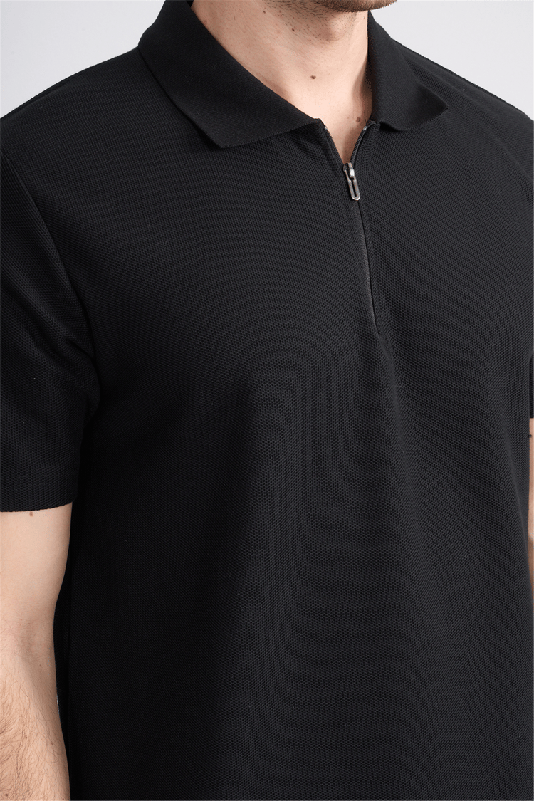 Mareteks 2655 Js Sıyah Erkek Polo Yaka A.P Fermuarlı T-Shırt