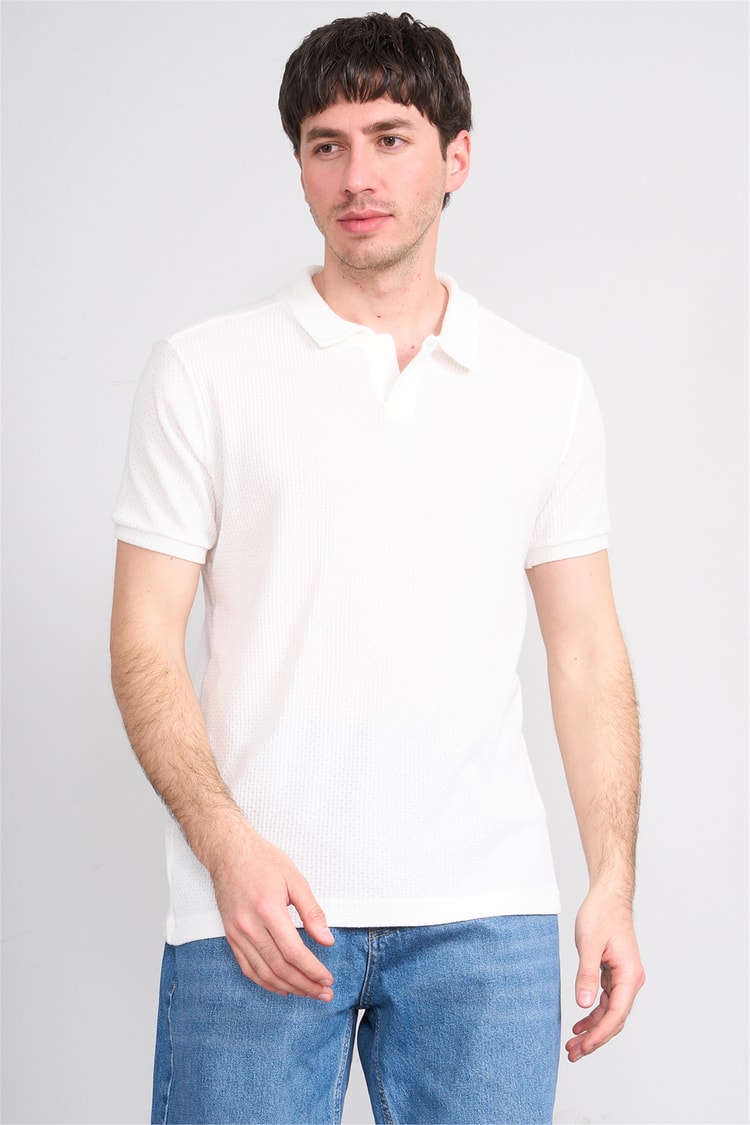 Mareteks 2660 Js Ekru Erkek Polo V Yaka Z Jakar T-Shırt