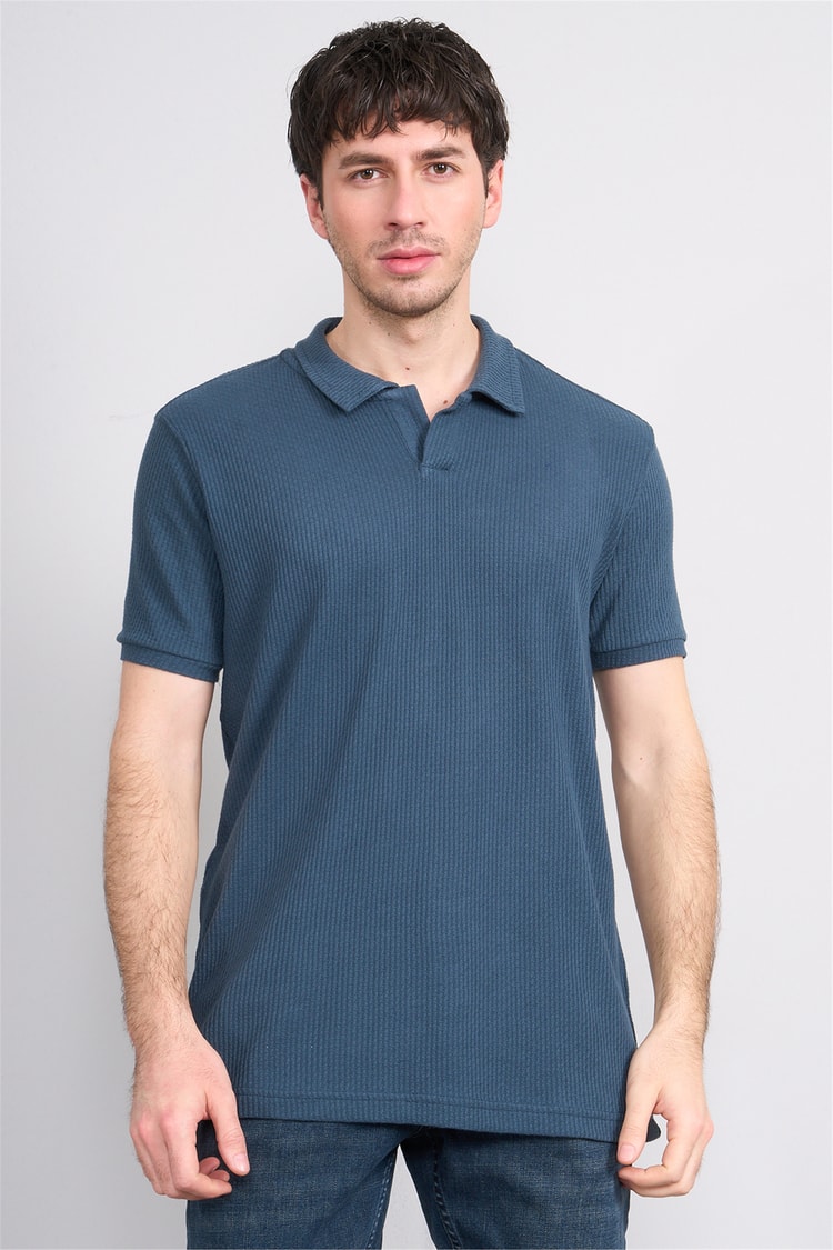 Mareteks 2660 Js Petrol Erkek Polo V Yaka Z Jakar T-Shırt