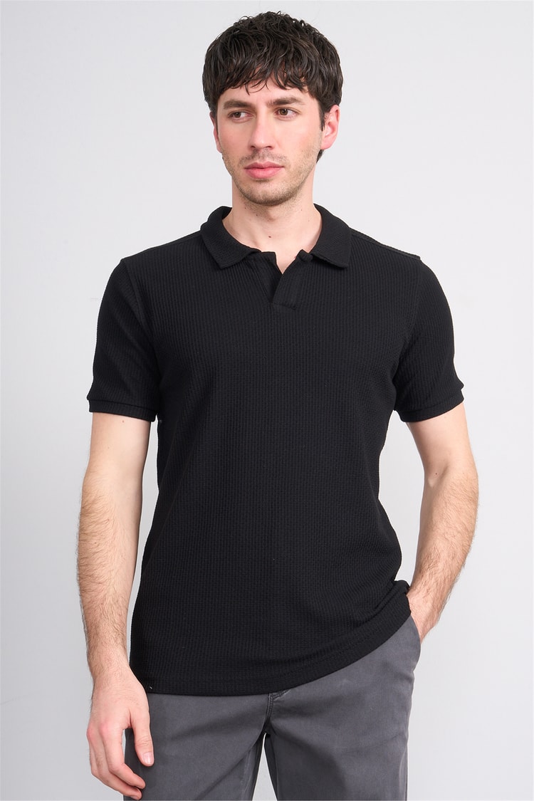 Mareteks 2660 Js Sıyah Erkek Polo V Yaka Z Jakar T-Shırt