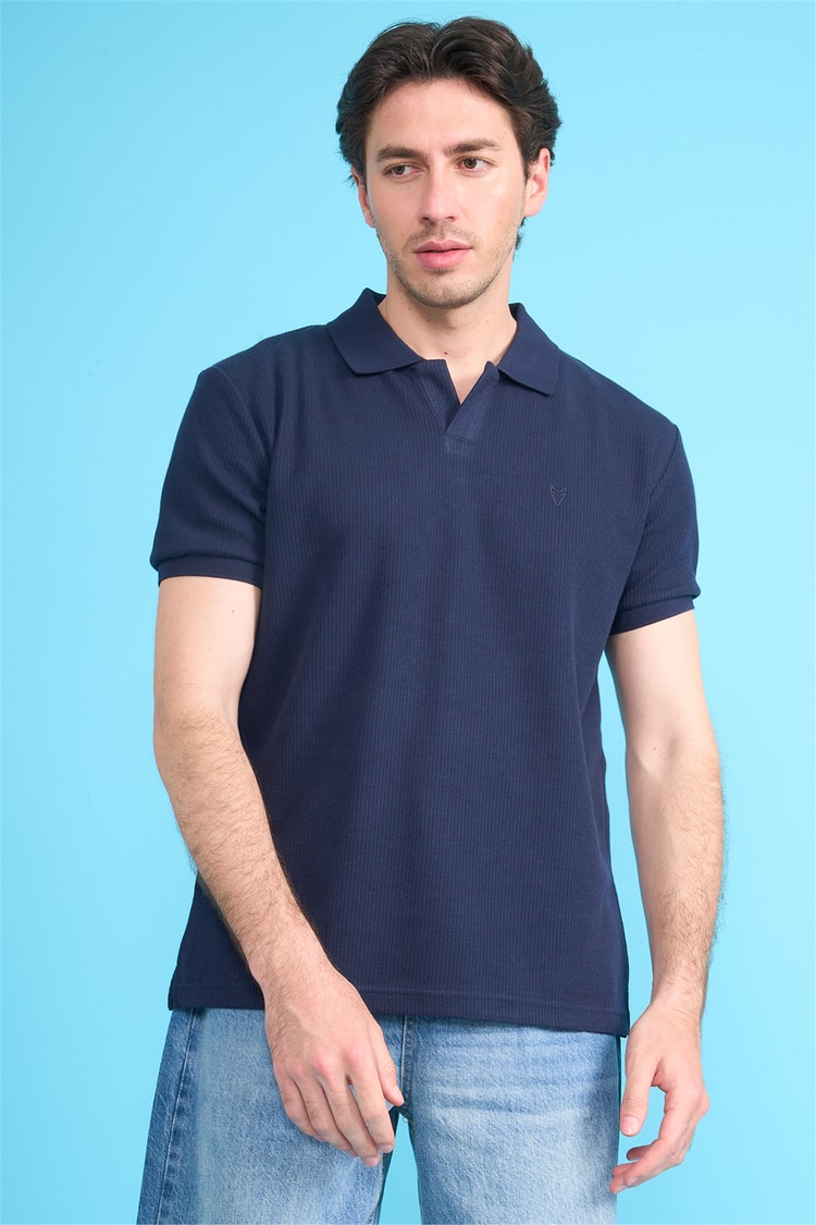 Mareteks 2661 Js Indıgo Erkek Polo V Yaka Orme Slk T-Shırt