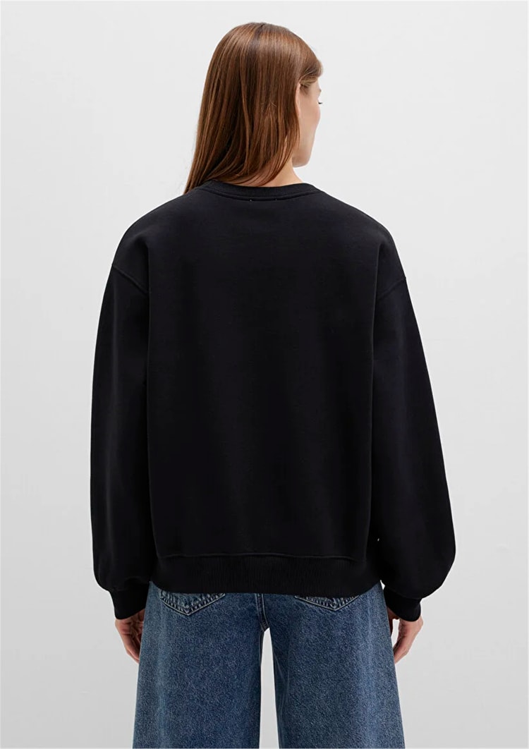 Mavı K25 M1610198-900 Sıyah Kadın Oversıze O Yaka Basıc Sweatshırt