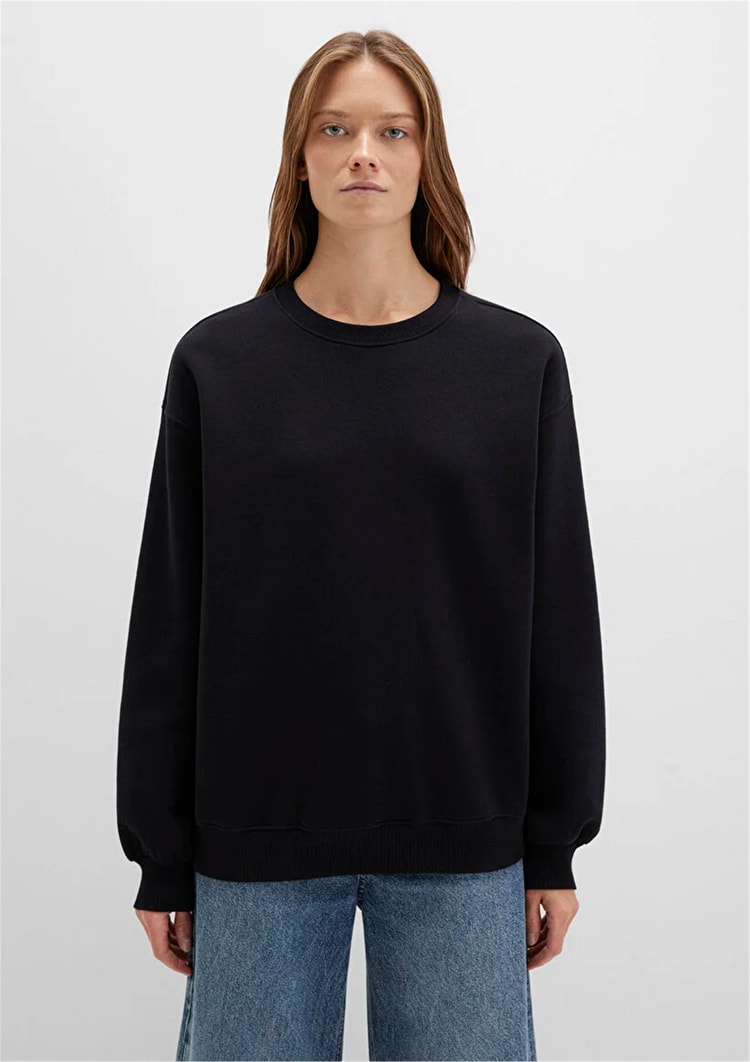 Mavı K25 M1610198-900 Sıyah Kadın Oversıze O Yaka Basıc Sweatshırt