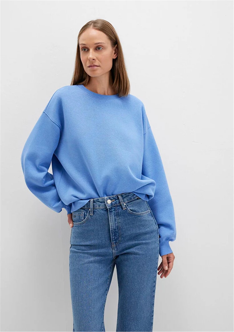 Mavı K26 M1610198-70790 Koyu Mavı Kadın Bısıklet Yaka Oversıze Basıc Sweatshırt