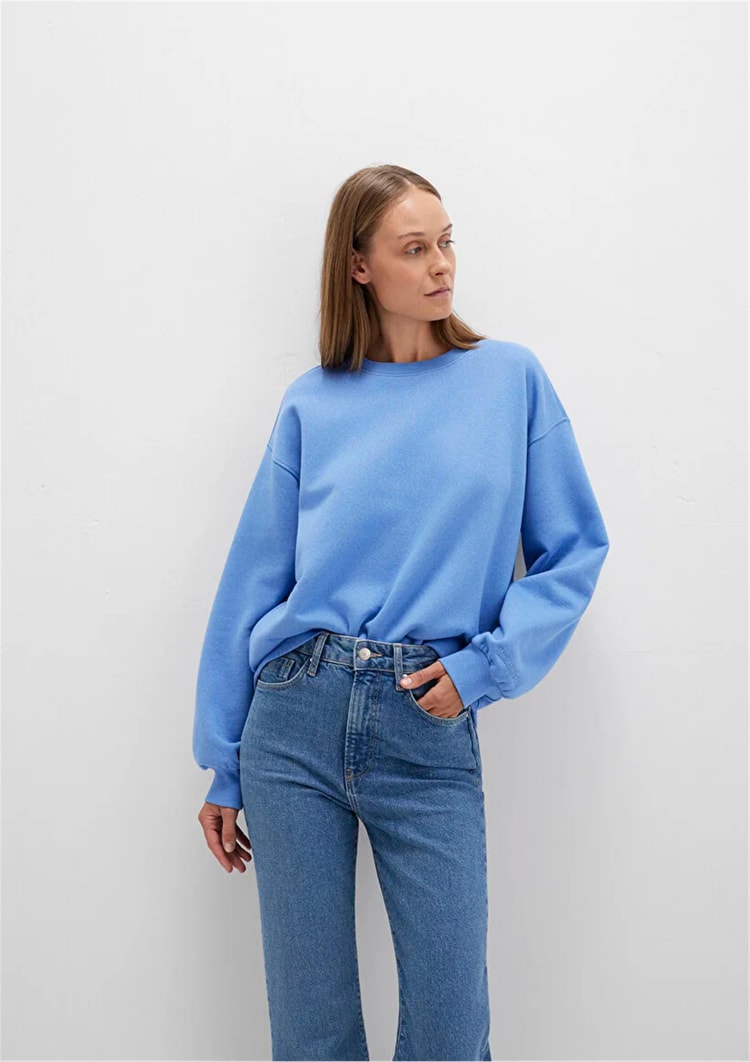 Mavı K26 M1610198-70790 Koyu Mavı Kadın Bısıklet Yaka Oversıze Basıc Sweatshırt