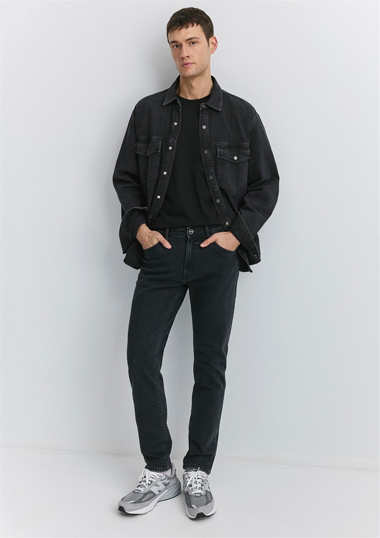 Mavı M0081089340 Mılan Iron Grey Mavı Black Erkek Tapered Denım Pantolon