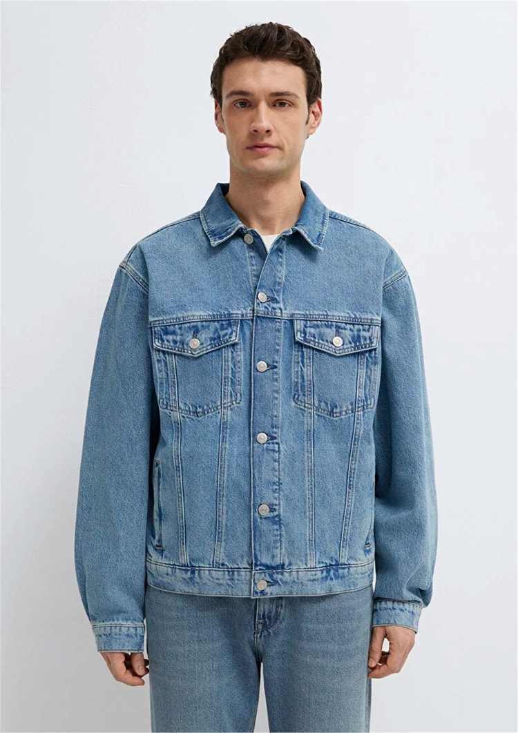 Mavı M0110001-A2096 Ryan Dusty Lt Blue Denım Erkek Oversıze Denım Ceket