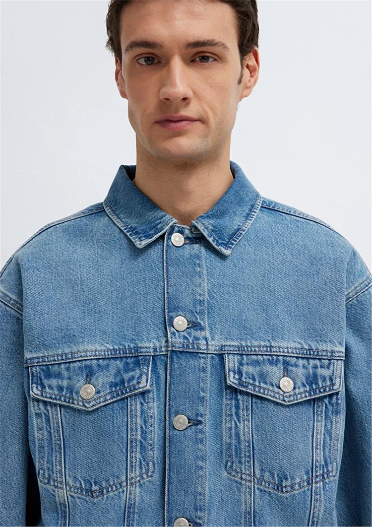Mavı M0110001-A2096 Ryan Dusty Lt Blue Denım Erkek Oversıze Denım Ceket