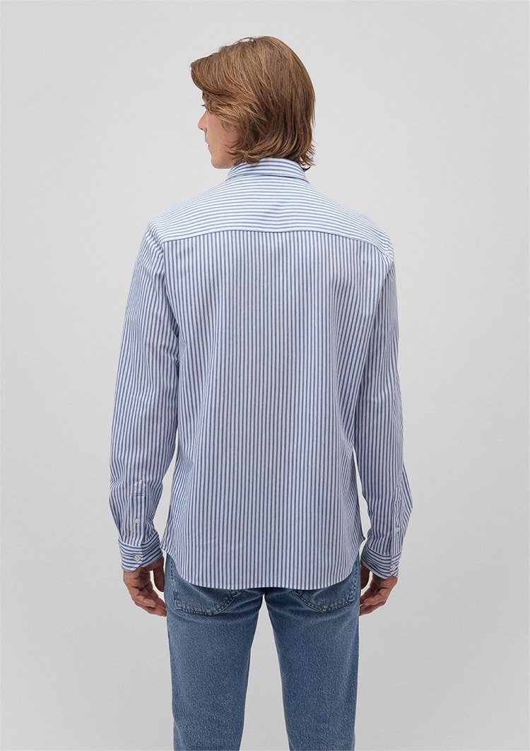 Mavi M0210527-70718 Koyu Denim Erkek Çizgili Uzun Kollu Gömlek