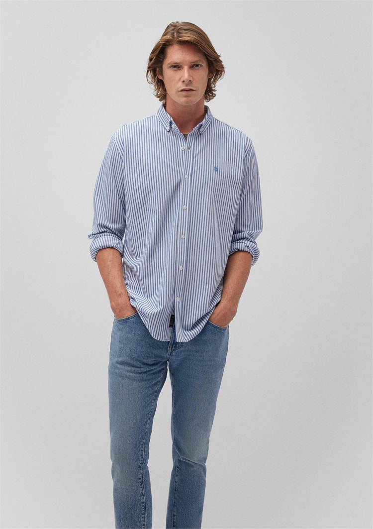 Mavi M0210527-70718 Koyu Denim Erkek Çizgili Uzun Kollu Gömlek