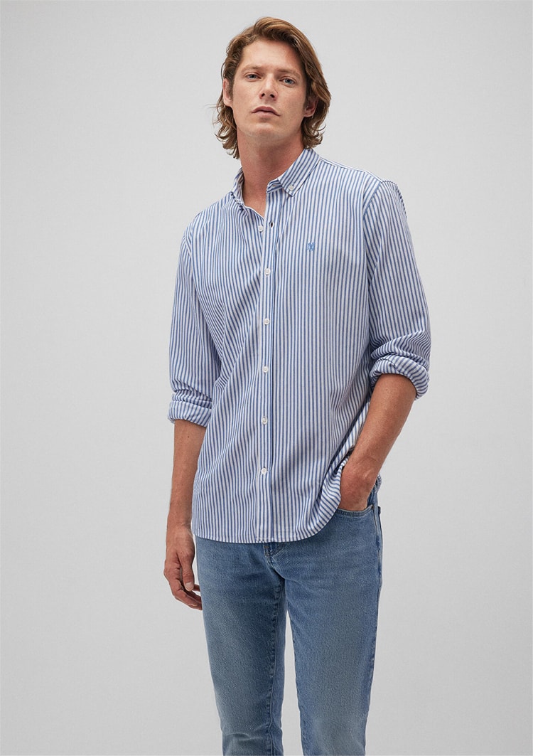 Mavi M0210527-70718 Koyu Denim Erkek Çizgili Uzun Kollu Gömlek