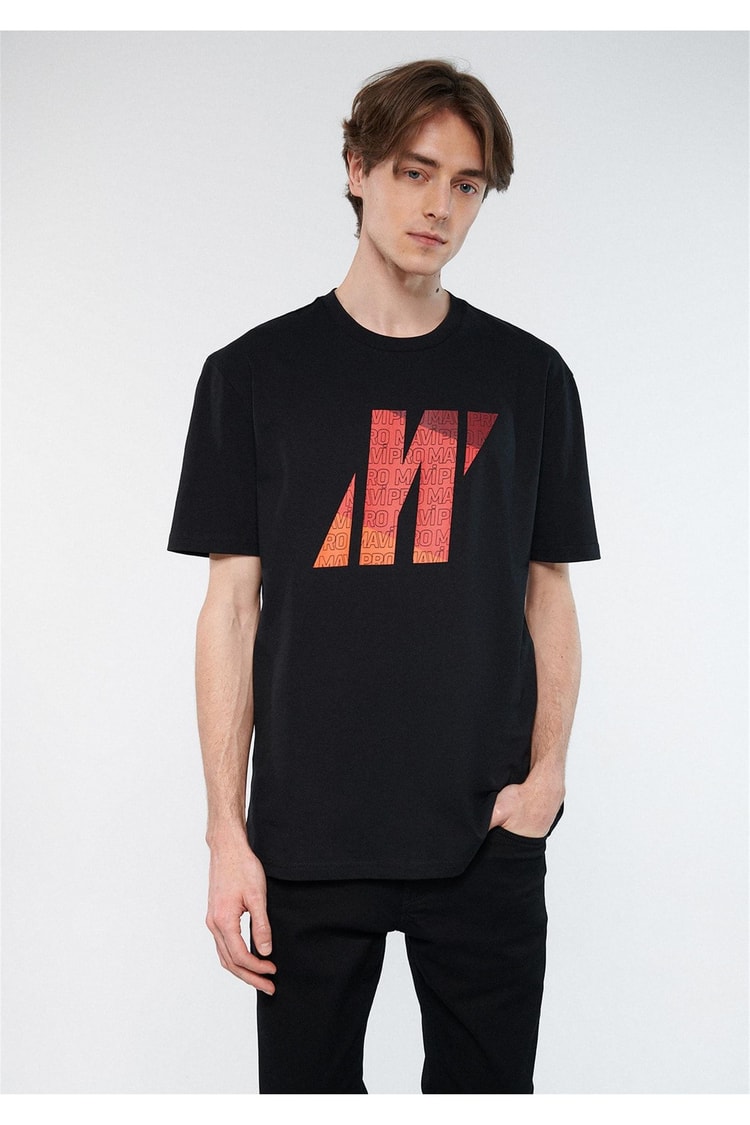 Mavi M0611502-900 Siyah Erkek Loose Bisiklet Yaka T-Shirt