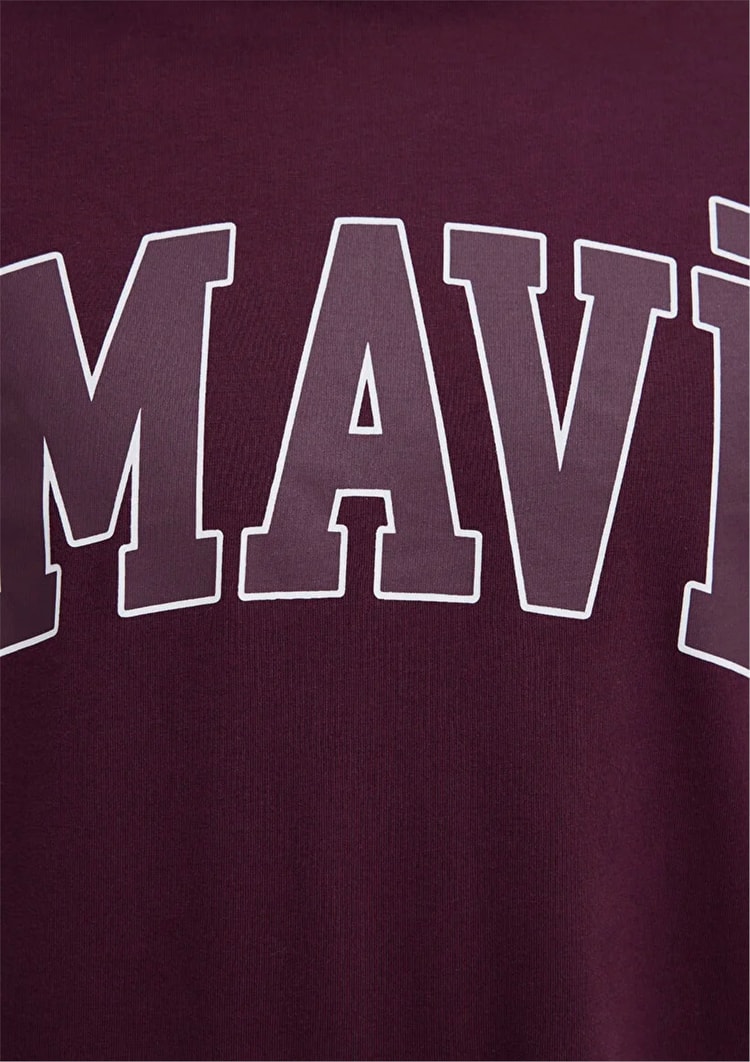 Mavı M0611711-70434 Sarap Bordo Erkek Oversıze Mavı Logo Baskılı T-Shırt
