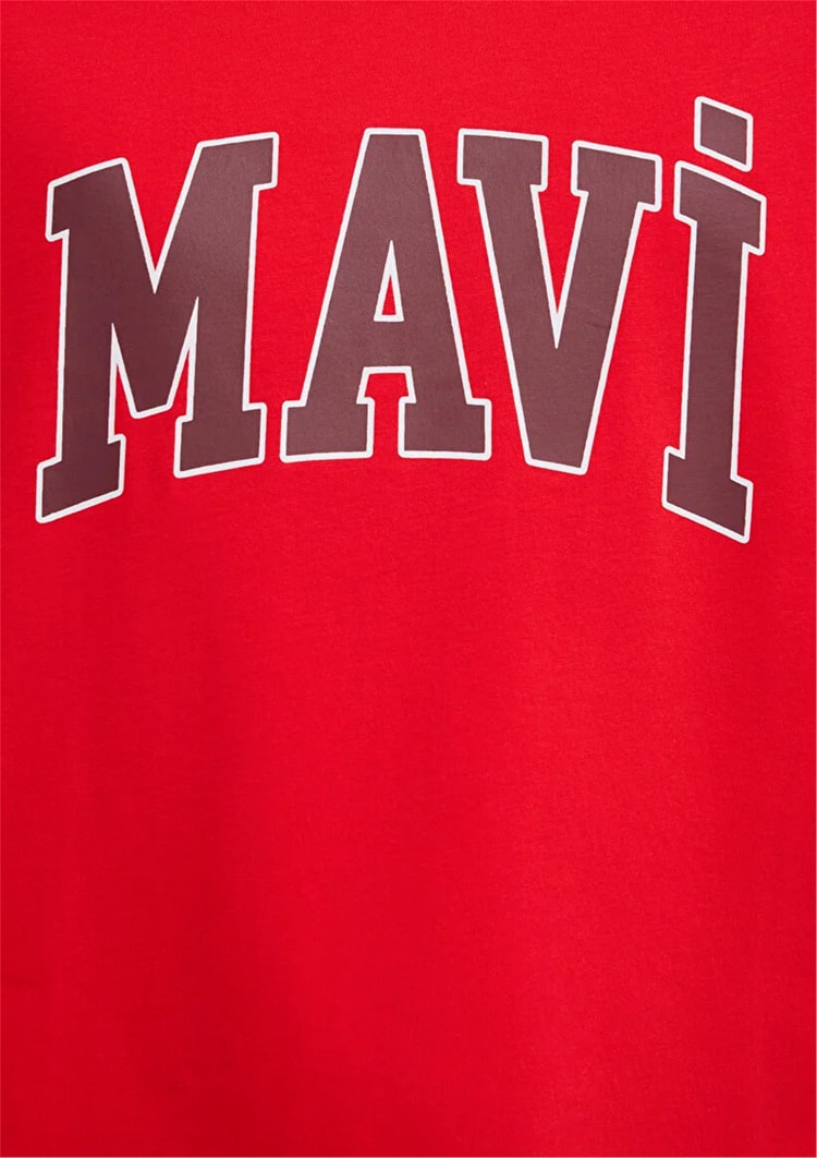 Mavı M0611711-70467 Cın Kırmızısı Erkek Oversıze Mavı Logo Baskılı T-Shırt